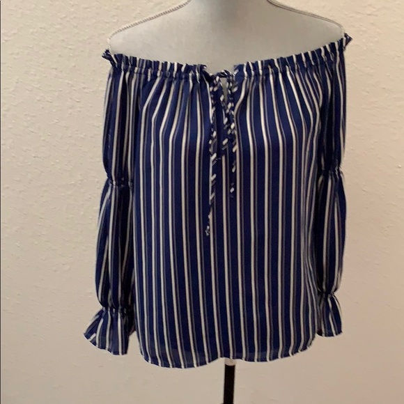Joie blue white stripe top blouse Medium New NWT Off Shoulder GORGEOUS RARE HTF - Picture 1 of 7